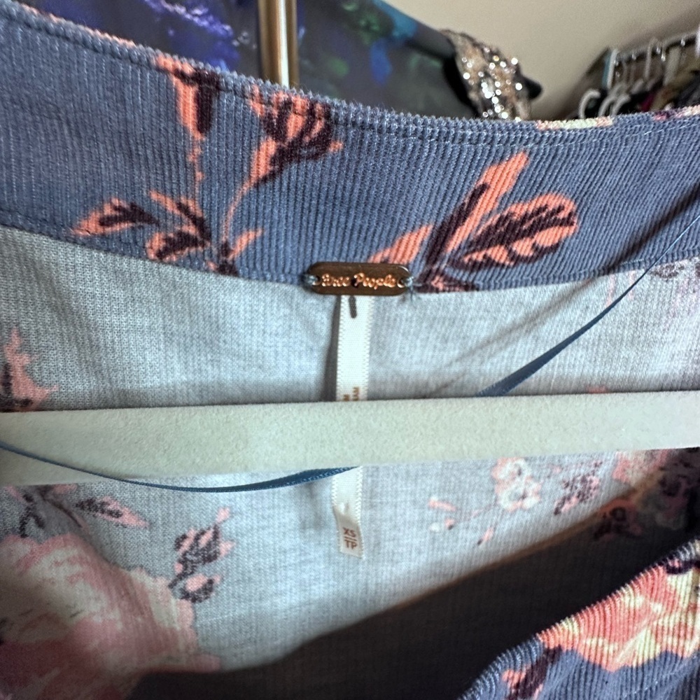 Free People Harper Corduroy Blue Floral Mini Dress, Size XS but Oversized, NWPT - Picture 7 of 8